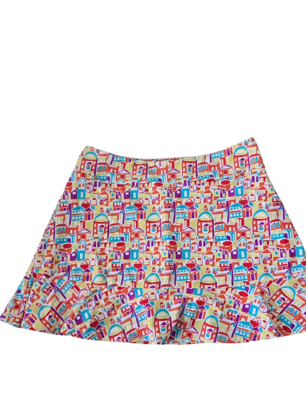 Jude Connally Courtney Athletic Skort Santorini Village Print M Stretch Ruffle